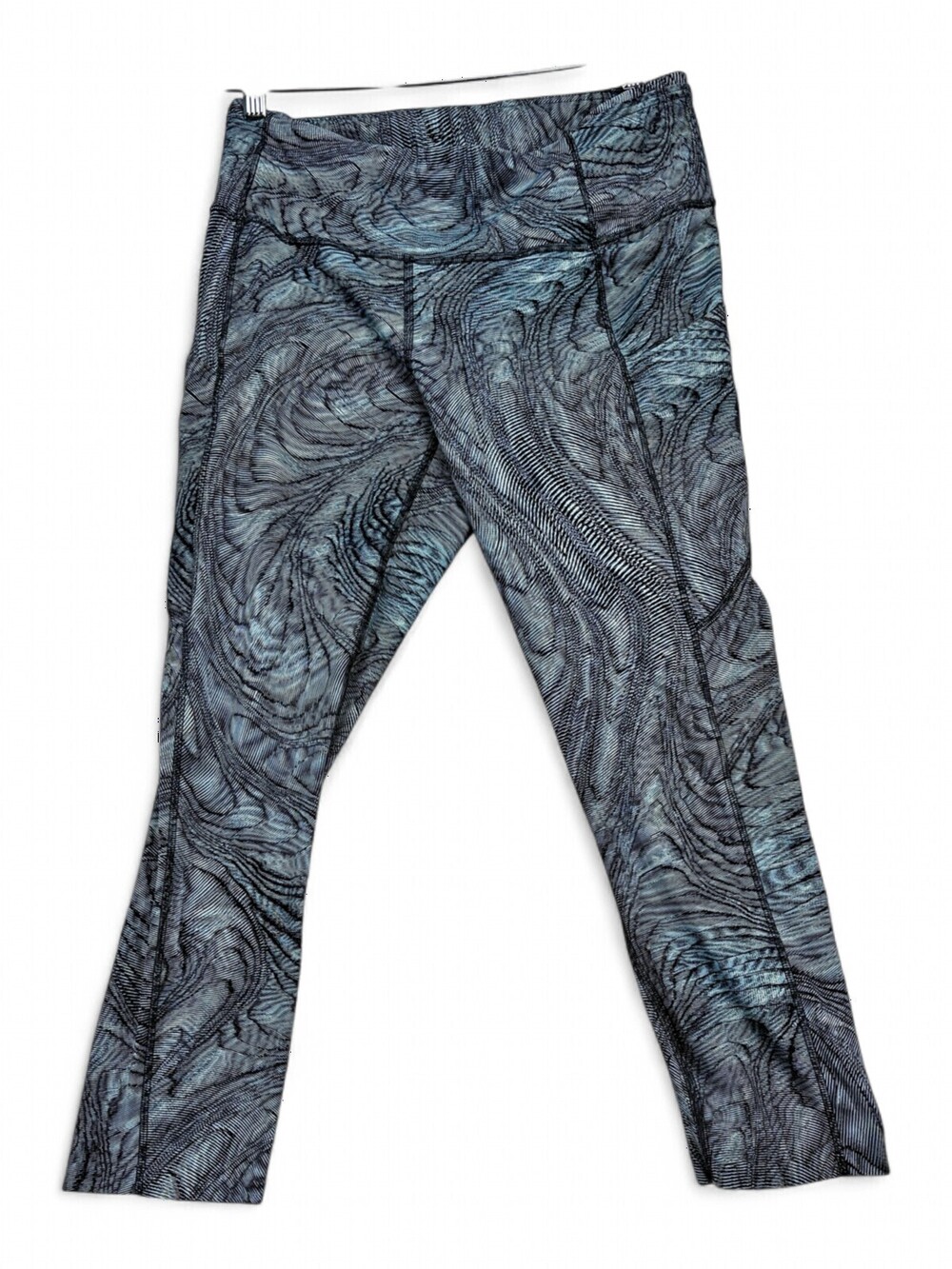Lululemon Womens Capri Leggings Size 10 Blue Gray Swirl Print Yoga Athleisure